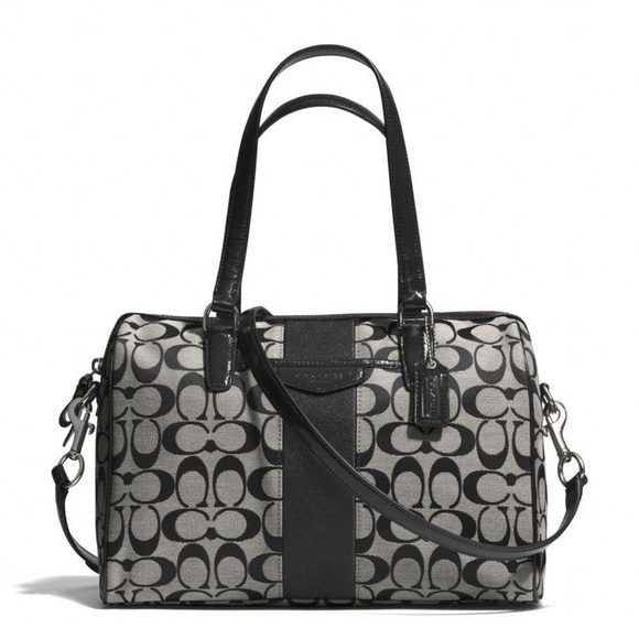 Coach CC Signature Stripe Nancy Monogram Logo Jacquard Two Way Satchel Bag Purse - Picture 1 of 16